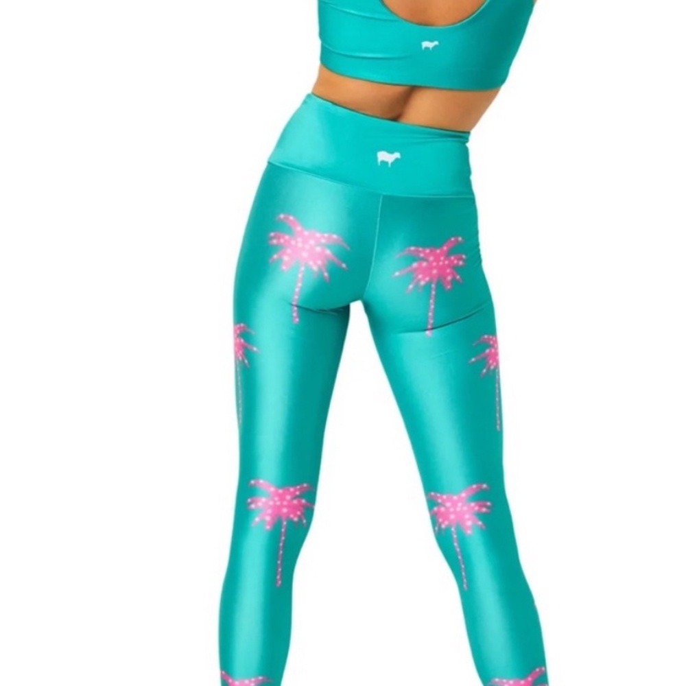 Goldsheep leggings pink palm trees on aqua size L
